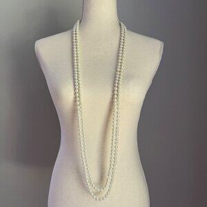 Handmade Hand knotted Long 8 mm Faux White Pearl Beads Strand Necklace 96"